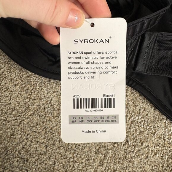 SYROKAN Women's Sports Bra Black Underwire Plus Size 46F NEW - Picture 8 of 10